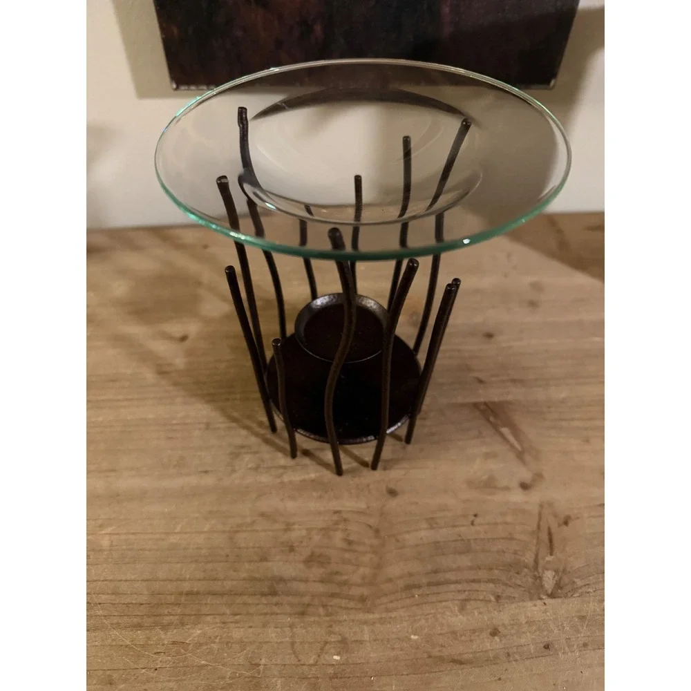 PartyLite Metal Votive Candle Holder Glass Dish Aroma Oil Warmer‎ Rustic